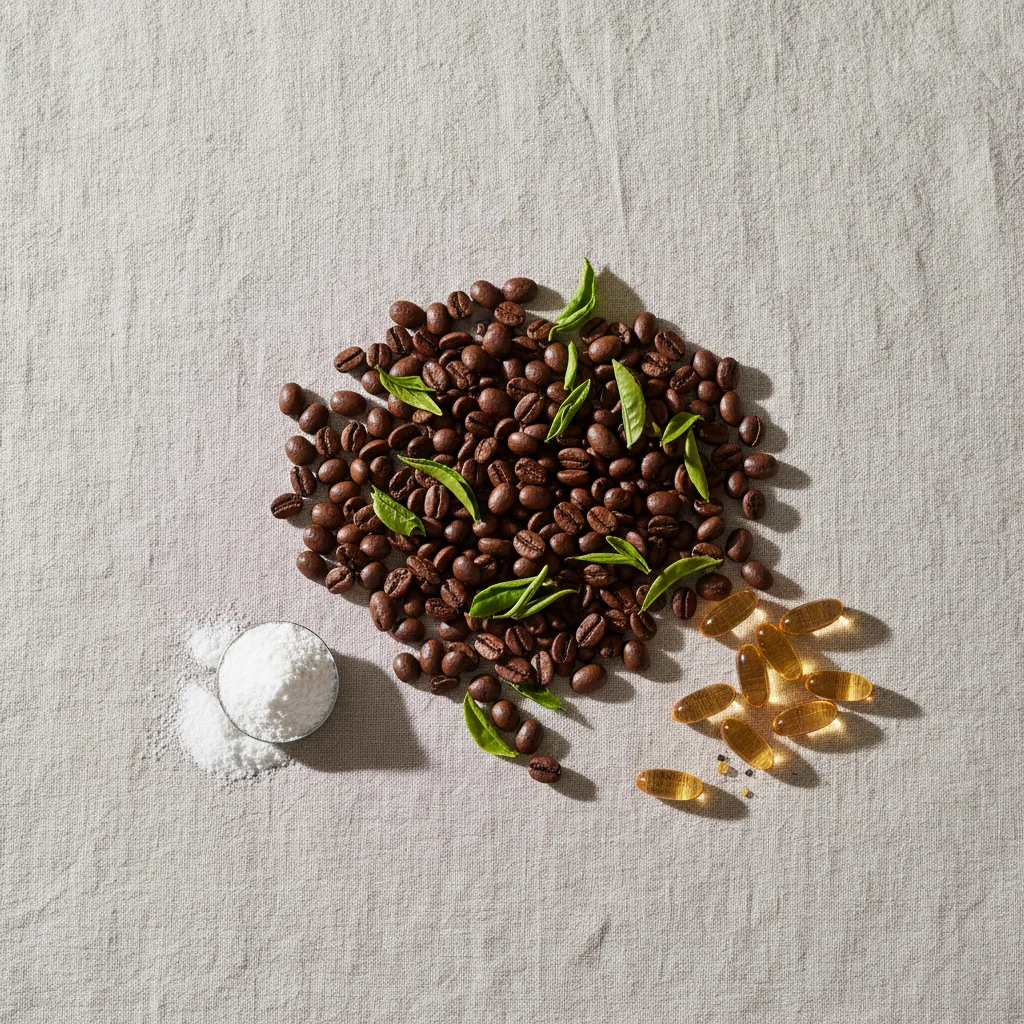 Natürliche Kaffeebohnen, Grünteeblätter und L-Carnitin - Kaffee mit L-Carnitin Nahrungsergänzungsmittel